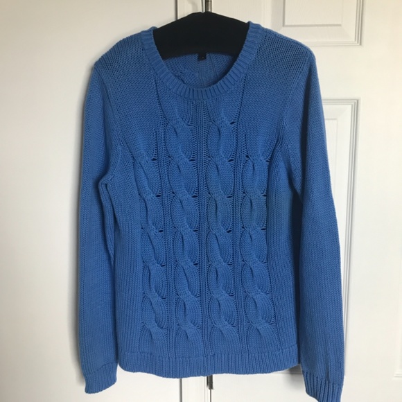 J. Crew Blue Cotton Cable Knit Sweater Size Medium - Picture 2 of 2